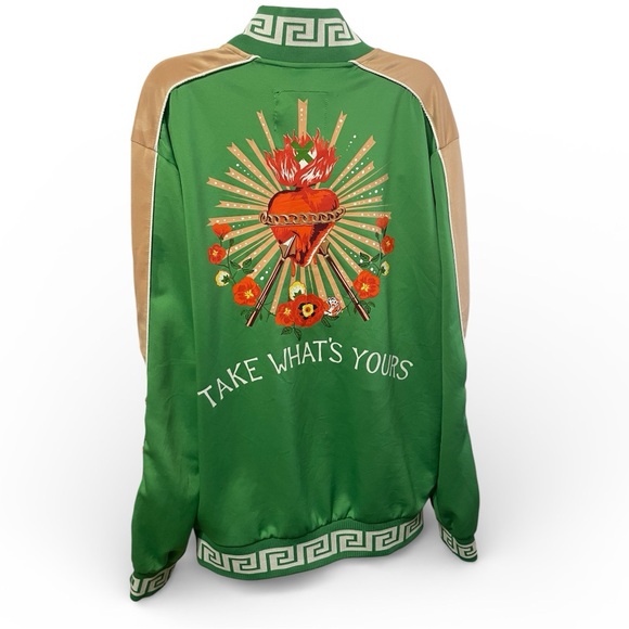 green Reason tracksuit jacket  floral patches and a Greek key pattern size XL - Picture 3 of 11